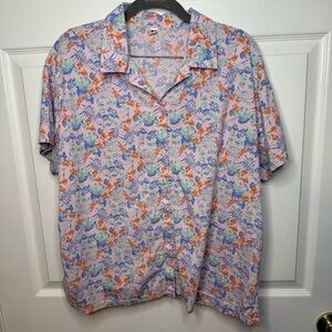 Uniqlo Womens Tropical Hawaiian Floral Button-down Short Sleeved Size XL GUC